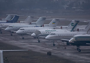 Lineup of Yak-40 at Zhulyany Airport.jpeg