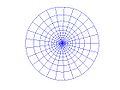 Discrete coordinate system in a circular disc given by log-polar coordinates (n = 25)