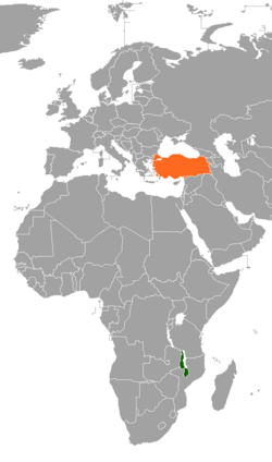 Kaart met locaties van Malawi en Turkije