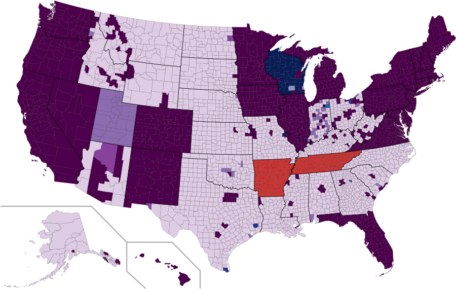 Map of states, counties, and municipalities that have sexual orientation and gender identity discrimination prohibited in Employment, Housing, and Public Accommodations via statute, executive order, regulation, and/or court ruling:   Sexual orientation and gender identity discrimination prohibited in Employment, Housing, and Public Accommodations   Sexual orientation and gender identity discrimination prohibited in Employment and Public Accommodations, but not Housing   Sexual orientation and gender identity discrimination prohibited in Employment and Housing, but not Public Accommodations   Sexual orientation discrimination  prohibited in Employment, Housing, and Public Accommodations, while gender identity discrimination prohibited in only Employment and Housing   Sexual orientation discrimination  prohibited in Employment, Housing, and Public Accommodations, while gender identity discrimination prohibited in only Employment   Sexual orientation discrimination prohibited in Employment and Housing, while gender identity discrimination prohibited in only Employment   Sexual orientation discrimination prohibited in Employment and Public Accommodations, while gender identity discrimination prohibited in only Employment   Sexual orientation and gender identity discrimination prohibited in Employment since Bostock v. Clayton County    State has discriminatory law which prohibits local discrimination protections for sexual orientation or gender identity in Housing or Public Accommodations