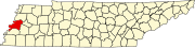 Lauderdale County map Map of Tennessee highlighting Lauderdale County.svg