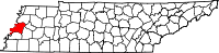ローダーデール郡の位置を示したテネシー州の地図