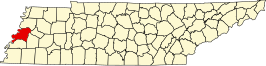 Locatie van Lauderdale County in Tennessee