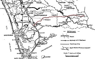 Peta dari Cochin Negara (Register No 949, Cetak Litho, Survey & Catatan Tanah Kantor, Trichun, 1117) Dalam Sensus India, 1941, Vol XIX, Cochin oleh B V K Menon, Sensus Komisaris, Cochin, dicetak 1944 (retouched).jpg