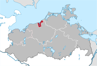 Внерайонный город Росток на административной карте земли Мекленбург-Передняя Померания.