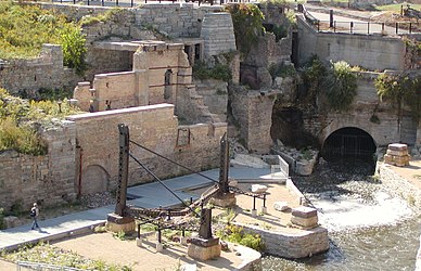 Remnants of some of the scores of flour mills built in Minneapolis between 1850 and 1900. Note the underground Mill race that powered mills on the west side of the Mississippi River at St. Anthony Falls
