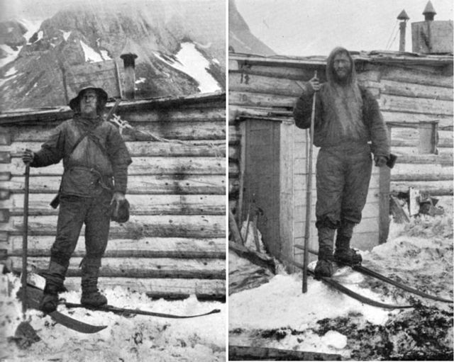 Arctic travelers, Fridtjov Nansen and Hjalmar Johansen at the camp of Frederick Jackson on Northbrook Island in 1896.