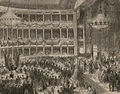 Riċeviment li sar fit-Teatru Naum f’ġieħ Giuseppe Garibaldi, li kien għex u ħadem (bħala għalliem) fid-distrett ta’ Pera ta’ Kostantinopli (Istanbul) bejn l-1828 u l-1831. It-Teatru Naum li jidher f’din l-illustrazzjoni serva bħala t-teatru prinċipali ta’ Kostantinopli. opra, sakemm inqerdet min-nar fl-1870