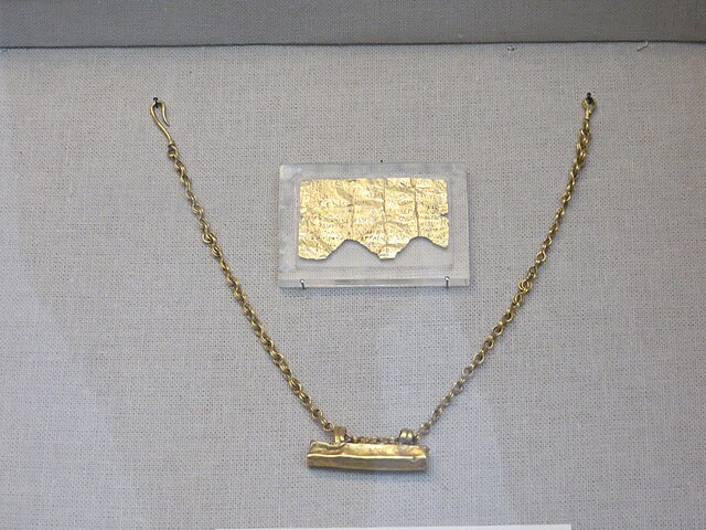 Gold orphic tablet and case found in Petelia, southern Italy (British Museum)