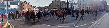 Jedburgh Ba' Game in 2020. Panorama of Jedburgh Ba game 27 Feb 2020.jpg