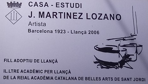 Placa commemorativa de Josep Martínez Lozano al Carrer Pizarro de Llançà, on es troba una de les Cases-Estudi del pintor.