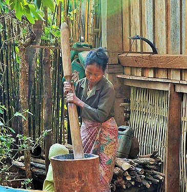 Pounding in Model healthy village, Salavan Province Laos.