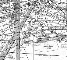 1944 Navigation chart showing RCAF Jarvis and surrounding area.  North is up, Lake Erie at bottom.[5]