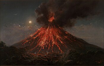 Le Mont Merapi, éruption nocturne, 1865, galerie nationale de Singapour.