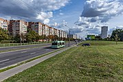 English: Rakasoŭskaha avenue in Sierabranka microdistrict. Minsk, Belarus Беларуская: Праспект Ракасоўскага ў мікрараёне Серабранка. Мінск, Беларусь Русский: Проспект Рокоссовского в микрорайоне Серебрянка. Минск, Беларусь