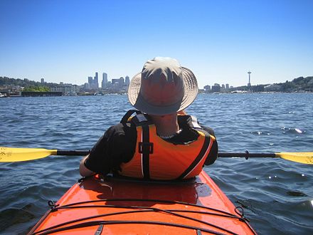 Kayaking in a double on Lake Union in Seattle, USA