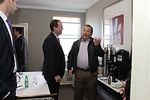 Schiff with former Israeli Prime Minister Ehud Barak in November 2014 Rep. Adam Schiff with Ehud Barak at HISF2014 (15232331943).jpg