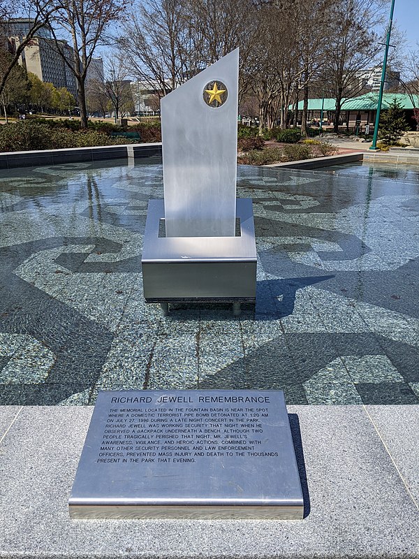 A monument honoring Richard Jewell, as well as other law enforcement and first responders, was dedicated in November 2021 at the Quilt of Remembrance 