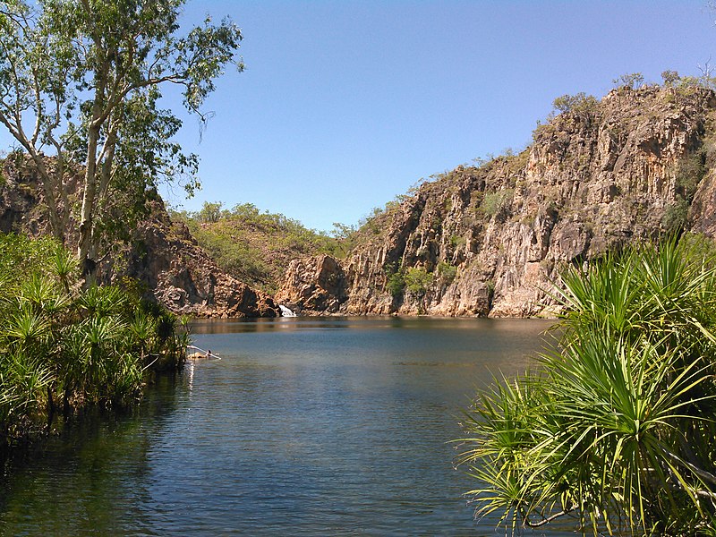 File:River with Waterfall in Distance in Edith Falls, Nitmiluk National Park, Katherine, Northern Territory, Australia, during Dry Season.jpg