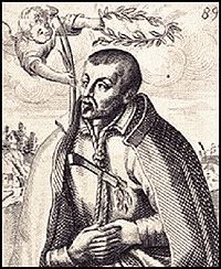 Saint Robert Southwell, S.J., executed this year; illustration from the frontispiece of Saint Peters Complaint, first published this year Robert Southwell.JPG