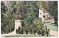 Statue of count Ferdinand Attems and St. Anne chapel on a 1906 postcard