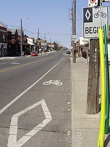 A designated bicycle lane in Ontario, Canada.