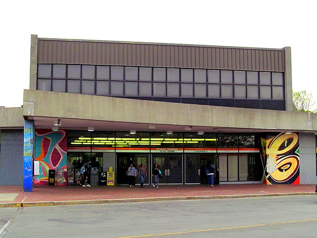 Roxbury Crossing main entrance in May 2012