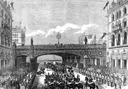 Royal Procession under the Holborn Valley Viaduct, 1869 ILN.jpg