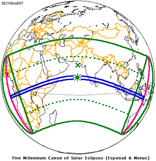 <span class="mw-page-title-main">Solar eclipse of July 5, 2168</span> Future total solar eclipse