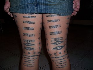 Malu is a word in the Samoan language for a female-specific tattoo of cultural significance. The malu covers the legs from just below the knee to the upper thighs just below the buttocks, and is typically finer and delicate in design compared to the Pe'a, the equivalent tattoo for males. The malu takes its name from a particular motif of the same name, usually tattooed in the popliteal fossa behind the knee. It is one of the key motifs not seen on men. According to Samoan scholar Albert Wendt and tattooist Su'a Suluape Paulo II, in tattooing the term ‘malu’ refers to notions of sheltering and protection. Samoan women were also tattooed on the hands and sometimes the lower abdomen. These practices have undergone a resurgence since the late 1990s.