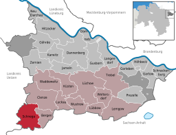 Läget för kommunen Schnega i Landkreis Lüchow-Dannenberg