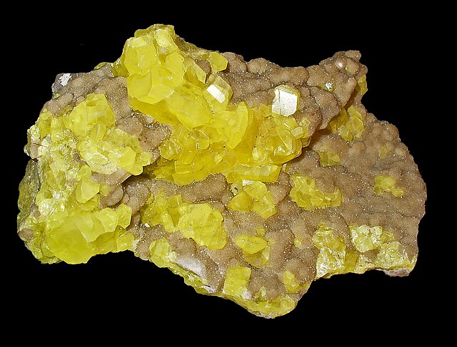 Native sulfur crystals. Sulfur occurs naturally as elemental sulfur, in sulfide and sulfate minerals and in hydrogen sulfide.