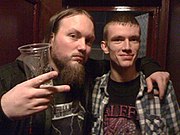 Dale Butler (left) of Malefice, with a fan, 2010 Sean and Dale Butler.jpg