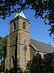 Church of St Luke with Gargoyles to West and Effigy to East