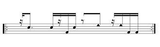 Basic form of songo tumbadoras part. Triangle notehead: high-pitched drum slap; regular noteheads: high and low drum open tones.. Songo congas.jpg