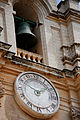 St. Paul's Cathedral, Valletta (Mdina), close up view of bell tower exterior. Malta, Mediterranean Sea.