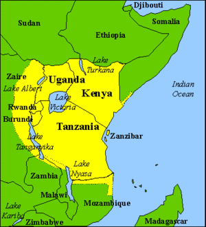 Verbreitungsgebiet von Kiswahili in Afrika
