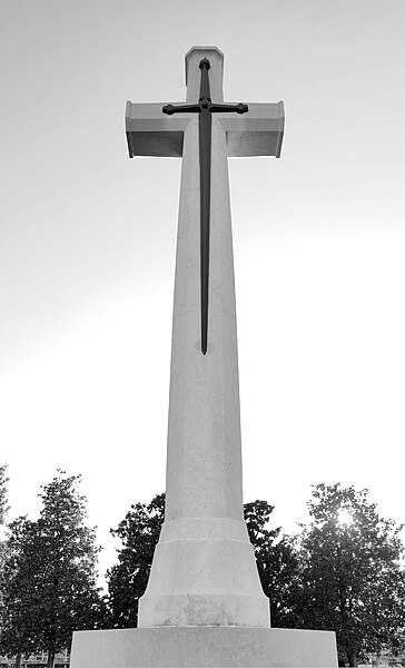 File:Sword on a stone cross - Cesena war cemetery rear bw.jpg