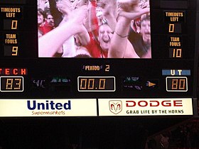 Students and fans rush the court after the unranked Red Raiders upset the #5 Texas Longhorns in 2008.