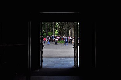 View from the chapel back to the plaza