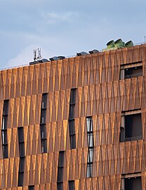 The Sky View 10 building at Gachibowli illuminated by Sunset