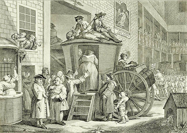 William Hogarth's portrait The Stage Coach is believed to be based in the grounds of the Angel, Islington.