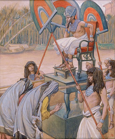 Pharaoh and the Midwives, James Tissot c. 1900. In Exodus 1:15-21, Puah and Shiphrah were commanded by Pharaoh to kill all of the newborn baby boys, but they disobeyed.