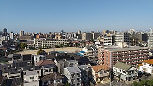 鳥飼の俯瞰（写真前方：城南区、後方：中央区）