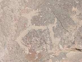 Toro Muerto Archaeological site - petroglyph (llama).jpg