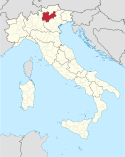 Map highlighting the location of the Trentino in Italy