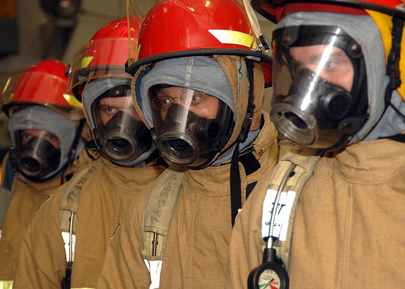 File:US Navy 061026-N-8923M-013 Sailors dress out in full firefighting equipment while participating in a general quarters (GQ) drill on board USS Harry S. Truman (CVN 75).jpg