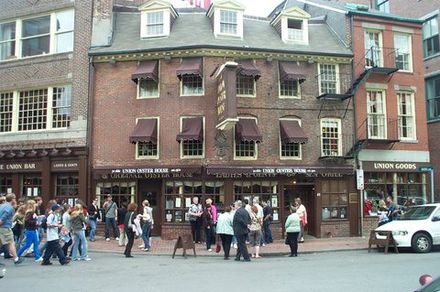 Union Oyster House exterior in Boston, Massachusetts, one of the oldest continuously open restaurants in America.