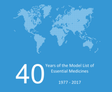 Mondmapo kun la vortoj "40 jaroj de la modellisto de esencaj medikamentoj 1977–2017"