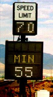 Example variable speed limit sign in the United States, in mph